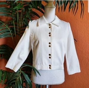 Pink Tartan Cropped Jacket Blazer White Gold 10 Nautical Classic Snap Cotton